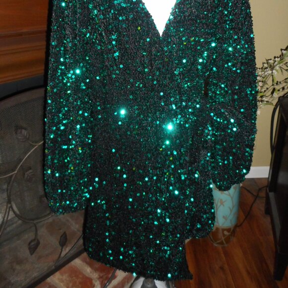 NWT Holiday New Years Emerald Green black Full Sequin Dress, Small - Picture 2 of 8